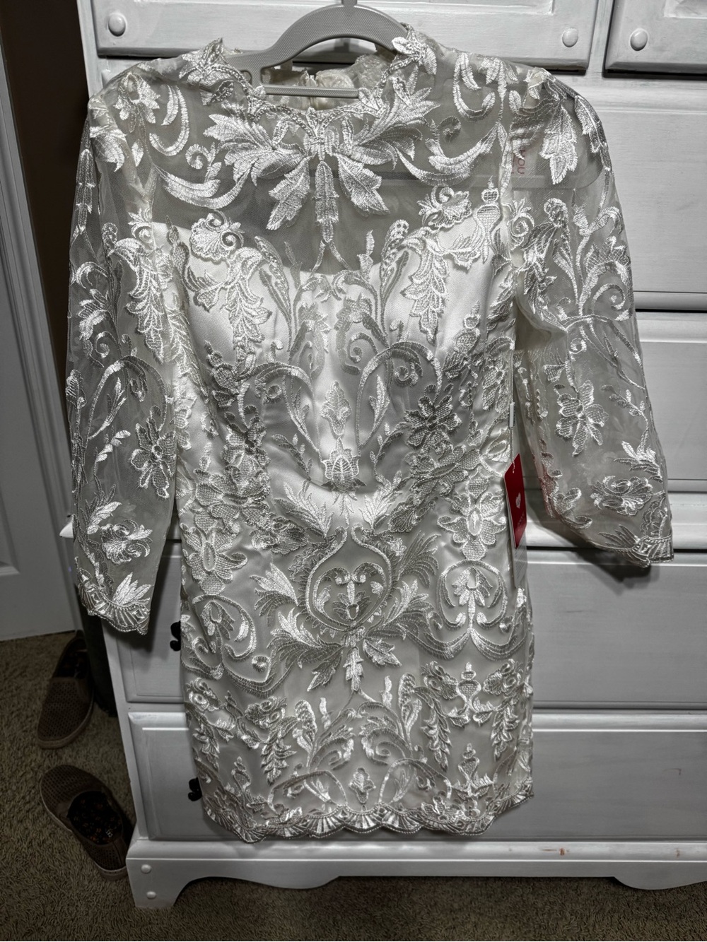 JJs House Ivory Embroidered Sheer Yoke Lace Dress